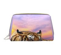 Große Make-up-Tasche, Leder-Kosmetiktasche, Reise-Toilettenartikel-Organizer, Make-up-Tasche, Détendez-Vous Tigre