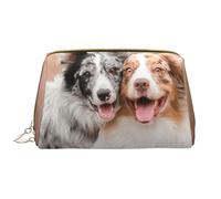 Große Make-up-Tasche, Leder-Kosmetiktasche, Reise-Toilettenartikel-Organizer, Make-up-Tasche, Deux Berger Australien Border Collie