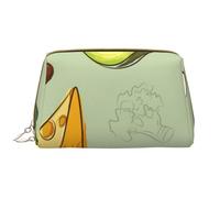 Große Make-up-Tasche, Leder-Kosmetiktasche, Reise-Toilettenartikel-Organizer, Make-up-Tasche, Doodle Brocoli Fromage Avocat