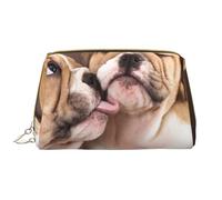 Große Make-up-Tasche, Leder-Kosmetiktasche, Reise-Toilettenartikel-Organizer, Make-up-Tasche, Embrasser des Chiots Bouledogue Anglais