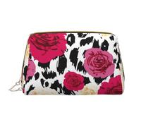 Große Make-up-Tasche, Leder-Kosmetiktasche, Reise-Toilettenartikel-Organizer, Make-up-Tasche, Fleurs léopard colorées