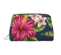 Große Make-up-Tasche, Leder-Kosmetiktasche, Reise-Toilettenartikel-Organizer, Make-up-Tasche, Fleurs Tropicales Frangipanier Hibiscus Nature