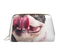 Große Make-up-Tasche, Leder-Kosmetiktasche, Reise-Toilettenartikel-Organizer, Make-up-Tasche, Heureux Chien Curieux Bouledogue français
