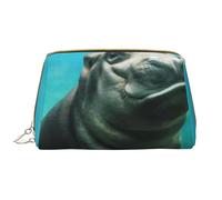 Große Make-up-Tasche, Leder-Kosmetiktasche, Reise-Toilettenartikel-Organizer, Make-up-Tasche, Hippopotame drôle