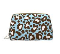 Große Make-up-Tasche, Leder-Kosmetiktasche, Reise-Toilettenartikel-Organizer, Make-up-Tasche, Imprimé Animal tacheté léopard Bleu et Marron