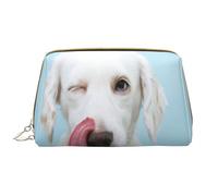 Große Make-up-Tasche, Leder-Kosmetiktasche, Reise-Toilettenartikel-Organizer, Make-up-Tasche, Labrador drôle