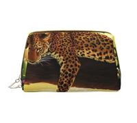 Große Make-up-Tasche, Leder-Kosmetiktasche, Reise-Toilettenartikel-Organizer, Make-up-Tasche, Léopard drôle