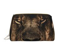 Große Make-up-Tasche, Leder-Kosmetiktasche, Reise-Toilettenartikel-Organizer, Make-up-Tasche, Lion d'Afrique Crinière Féline Sauvage Gros Plan Faune