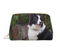 Große Make-up-Tasche, Leder-Kosmetiktasche, Reise-Toilettenartikel-Organizer, Make-up-Tasche, Mauvais Chien Border Collie