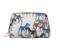 Große Make-up-Tasche, Leder-Kosmetiktasche, Reise-Toilettenartikel-Organizer, Make-up-Tasche, Pochoir Airedale Terriers
