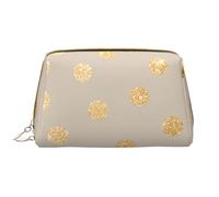 Große Make-up-Tasche, Leder-Kosmetiktasche, Reise-Toilettenartikel-Organizer, Make-up-Tasche, Pois pailletés Beige et doré