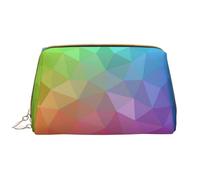Große Make-up-Tasche, Leder-Kosmetiktasche, Reise-Toilettenartikel-Organizer, Make-up-Tasche, Polygonal Multicolore constitué de Triangles Arc-en-Ciel