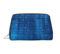 Große Make-up-Tasche, Leder-Kosmetiktasche, Reise-Toilettenartikel-Organizer, Make-up-Tasche, Programmeur Code Binaire Bleu