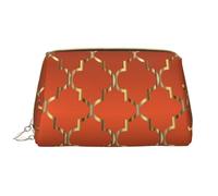 Große Make-up-Tasche, Leder-Kosmetiktasche, Reise-Toilettenartikel-Organizer, Make-up-Tasche, Quatrefoil d'or sur Orange Brûlé