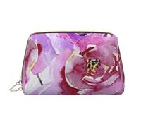 Große Make-up-Tasche, Leder-Kosmetiktasche, Reise-Toilettenartikel-Organizer, Make-up-Tasche, Roses pivoines Aquarelle Violet Lilas et Violet