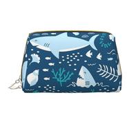 Große Make-up-Tasche, Leder-Kosmetiktasche, Reise-Toilettenartikel-Organizer, Make-up-Tasche, Sourire Requin Animaux Marins Poissons Étoile De Mer Bleu