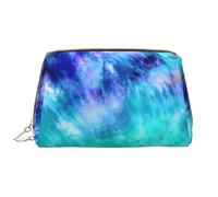 Große Make-up-Tasche, Leder-Kosmetiktasche, Reise-Toilettenartikel-Organizer, Make-up-Tasche, Teinture Cravate Bleu Sarcelle Aquarelle