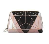 Große Make-up-Tasche, Leder-Kosmetiktasche, Reise-Toilettenartikel-Organizer, Make-up-Tasche, Triangle Géométrique en Marbre Or Rose