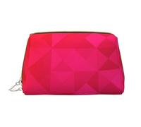 Große Make-up-Tasche, Leder-Kosmetiktasche, Reise-Toilettenartikel-Organizer, Make-up-Tasche, Triangle Géométrique Fuchsia