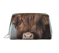 Große Make-up-Tasche, Leder-Kosmetiktasche, Reise-Toilettenartikel-Organizer, Make-up-Tasche, Vache des Highlands Faune écossaise
