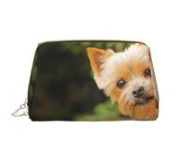 Große Make-up-Tasche, Leder-Kosmetiktasche, Reise-Toilettenartikel-Organizer, Make-up-Tasche, Yorkshire Terrier Bokeh Chiens Mignons Mur Yorkie