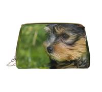 Große Make-up-Tasche, Leder-Kosmetiktasche, Reise-Toilettenartikel-Organizer, Make-up-Tasche, Yorkshire Terrier Herbe Verte Yorkie Chiens Mignons