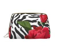 Große Make-up-Tasche, Leder-Kosmetiktasche, Reise-Toilettenartikel-Organizer, Make-up-Tasche, Zèbre Animal Fleur Rouge