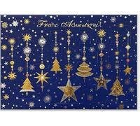 GrosseJewels Mini calendrier de l'Avent comme carte de Noël - Carte de vœux de qualité supérieure avec 24 petites portes, avec enveloppe dorée (guirlande bleue), DIN A6