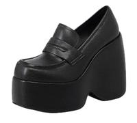 Grosses pompes compensées à plateforme pour femme - Chaussures à enfiler - Gothique Punk Lolita Mary Janes - Chaussures à talons hauts - Mocassins pour femme - Chaussures de fête décontractées, Noir