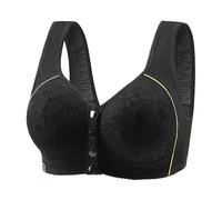 Grossesse Maternité Jetable New Front Buckle Large Size Middle and Elderly Printing Vest Type Wide Straps Underwear Ladies Without Ring Big Size Bra Legging Amincissante Plat (Black, 36)
