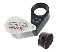 Grossissement Jewelers Eye Loupe Triplet Lens Loupe pliable loupe pour les pierres précieuses, bijoux, pièces de monnaie, timbres, etc (30x grossissement + lumière UV LED)