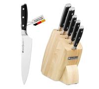 GROSSMAN® Ontario | Ensemble de couteaux avec bloc | Lames en acier inoxydable allemand | Bloc en bois de hêtre avec couteaux | Set de couteaux de cuisine (Beige | Noir profond, 5 pièces).