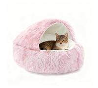 Grotte apaisante pour chat, chien et chaton - Lit avec capuche en peluche moelleuse - Sac de couchage en forme de tente, igloo d'intérieur chaud pour chats (rose, 60 cm)