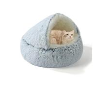 Grotte douillette anti-anxiété pour chat et chaton, lit en forme de beignet, lit auto-chauffant avec fond antidérapant (40 x 40 x 20 cm, gris)