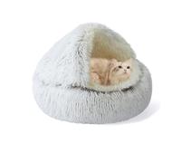 Grotte douillette anti-anxiété pour chat et chaton, lit en forme de beignet, lit auto-chauffant avec fond antidérapant (40 x 40 x 20 cm, marron)
