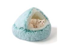 Grotte douillette anti-anxiété pour chat et chaton, lit en forme de beignet, lit auto-chauffant avec fond antidérapant (50 x 50 x 20 cm, vert)