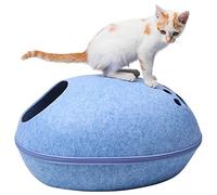 Grotte en feutre avec housse amovible, abri confortable pour chats d'intérieur, fermeture éclair et intérieur spacieux (bleu, pour chats de moins de 6,8 kg, dôme en coquille d'œuf)