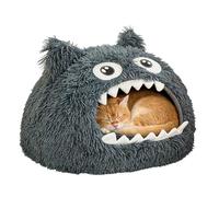 Grotte pour chat avec bouche ouverte, coussin lavable, lit confortable, doux et amusant avec entrée ouverte, pour chiots et chatons, gris, 48 x 45 cm