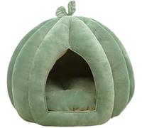 Grotte pour chat avec coussin amovible, pour toutes les saisons, confortable, en velours style citrouille, lit semi-fermé, doux, chaud et lavable, pour intérieur et petit chien (vert, L)