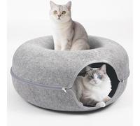 Grotte pour chat d'intérieur - Grand tunnel pour plusieurs - Lit pour chat - Refuge pour chaton et chaton jusqu'à 20,4 kg (gris clair, taille S)
