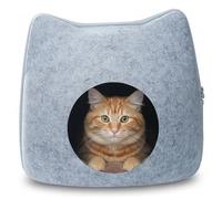 Grotte pour Chat en Feutre, Maison de Chat Semi-fermée en Forme de tête, lit Grotte Confortable à gratter avec Fermeture éclair, 16, 1 x 15 x 14, 2 Pouces, Gris Clair