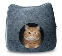 Grotte pour Chat en Feutre, Maison de Chat Semi-fermée en Forme de tête, lit Grotte Confortable à gratter avec Fermeture éclair, 16, 1 x 15 x 14, 2 Pouces, Gris foncé