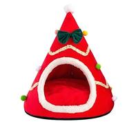 Grotte pour Chat en Forme d'arbre de Noël,Maison pour Chat en Forme d'arbre de Noël | Lit de Couchage pour Chat en Peluche,Niche de Noël Semi-fermée pour Chat, nid de Couchage Chaud et Confortable