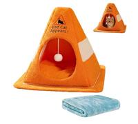 Grotte pour chat en forme de bloc de route avec coussin amovible, lit chauffant doux et fermé pour chat d'intérieur Motif Bad Cat Appears! Tente douillet pour salon Orange A 2 pièces (couleur de la