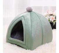 Grotte pour chat et chaton, lit confortable à capuche pour chat, chiot et chaton, igloo avec fond antidérapant, lavable (28 x 28 x 30 cm, vert)