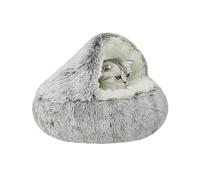 Grotte ronde à capuche en peluche anti-anxiété pour chat et chiot - Grottes de couchage en forme de beignet avec fond antidérapant (40 x 40 x 20 cm, marron)