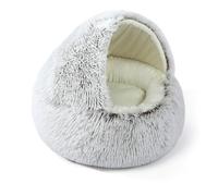 Grottes en peluche pour chats et animaux de compagnie - Lit à capuche lavable - Abri apaisant pour animaux de compagnie - Lit chaud à capuche (40 x 40 x 30 cm, marron clair)