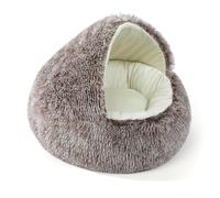 Grottes en peluche pour chats et animaux de compagnie - Lit à capuche lavable - Abri apaisant pour animaux de compagnie - Lit chaud à capuche (40 x 40 x 30 cm, marron foncé)