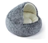 Grottes en peluche pour chats et animaux de compagnie, lit à capuche lavable pour chats et animaux de compagnie, abri apaisant pour animaux de compagnie, lit chaud à capuche (50 x 50 x 40 cm, noir)