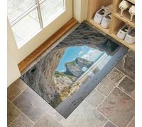 Grottes Marines Cathedral Bay Nouvelle-Zélande Paillasson pour l'intérieur - - Aventure Pleine Nature Paillasson Antidérapant Anti-saleté Lavable pour Porte d'entrée entrée Balcon, Blanc Cassé